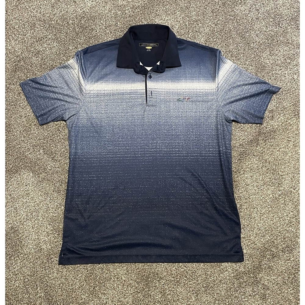 Greg Norman Polo Shirt‎ Mens XL Navy Blue Stripe PlayDry Golf Performance Logo